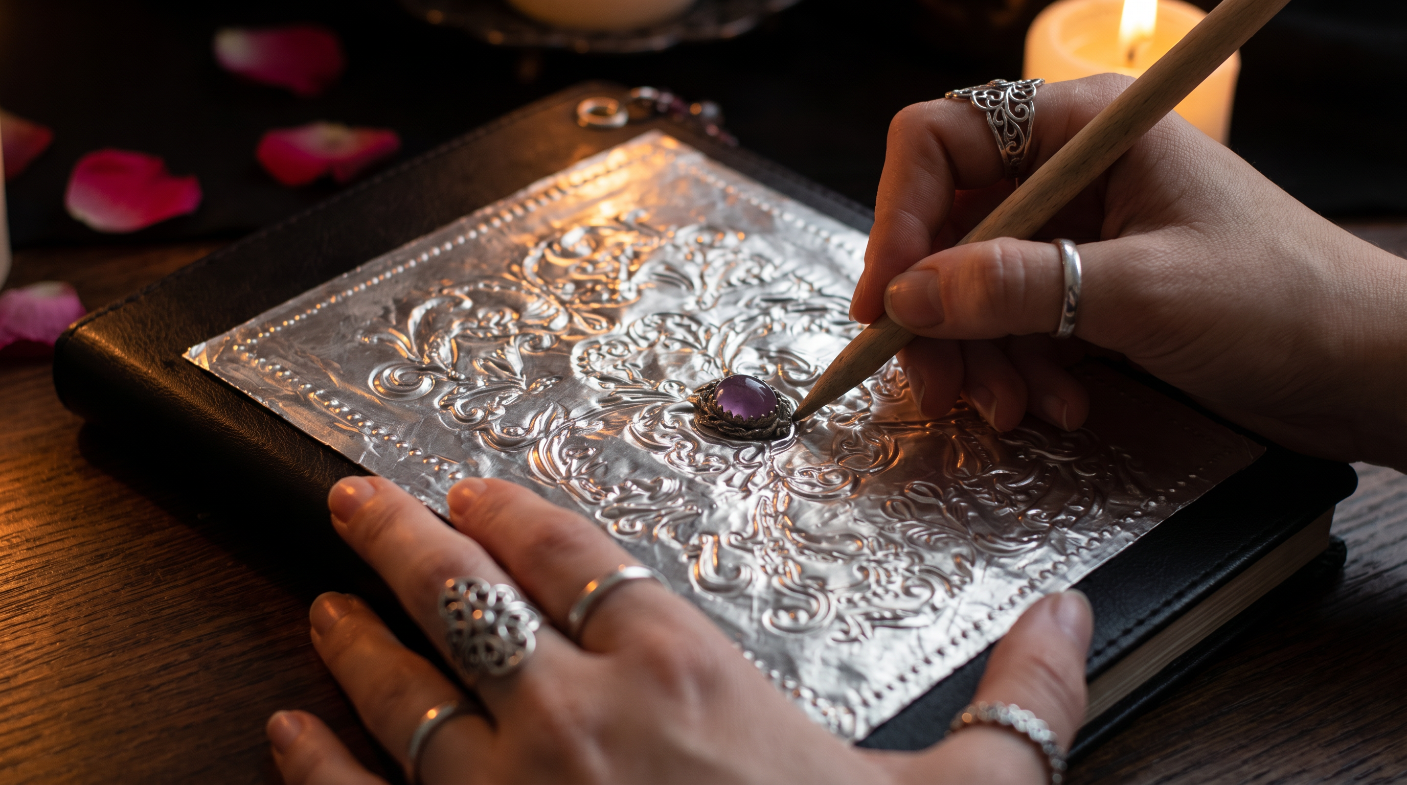 Mystical grimoire with metal cover